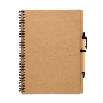 Libreta de papel reciclado con bolígrafo biodegradable 26x19 cm Beig