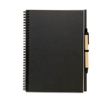Libreta de papel reciclado con bolígrafo biodegradable 26x19 cm Negro