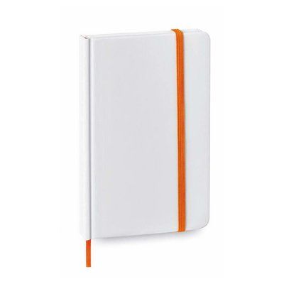 Libreta publicitaria elegante de bolsillo con tapas de cartón 9 x 14 cm Blanco / Naranja