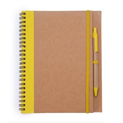 Libreta con tapa rígida, espiral y bolígrafo Amarillo