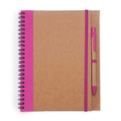 Libreta con tapa rígida, espiral y bolígrafo Fucsia