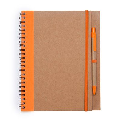 Libreta con tapa rígida, espiral y bolígrafo Naranja