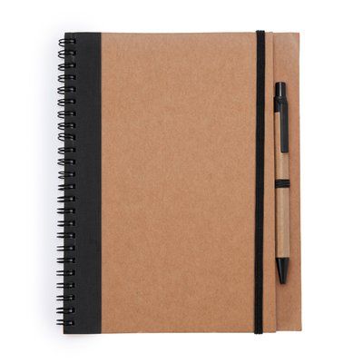 Libreta con tapa rígida, espiral y bolígrafo Negro
