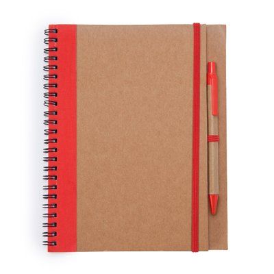 Libreta con tapa rígida, espiral y bolígrafo Rojo