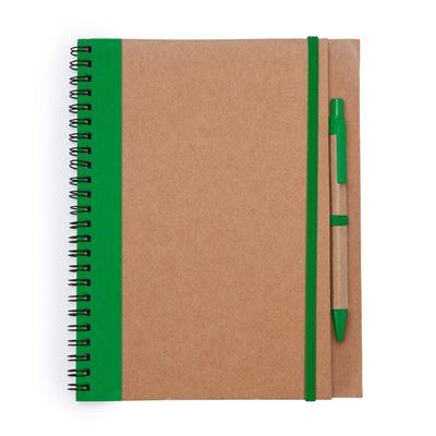 Libreta con tapa rígida, espiral y bolígrafo Verde Helecho