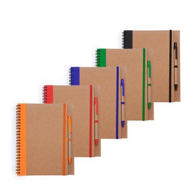 Libreta con tapa rígida, espiral y bolígrafo