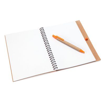Libreta con tapa rígida, espiral y bolígrafo