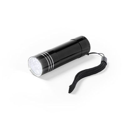 Linterna de aluminio con 9 led y cinta de agarre Negro