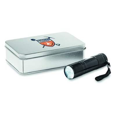 Linterna led aluminio en caja de metal