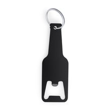 Llavero abridor de aluminio con forma de botella Negro