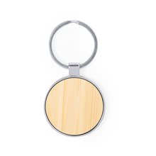 Llavero de bambú y metal cromado rectangular Acir