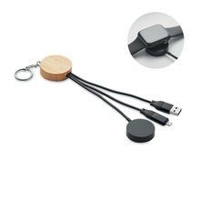 Llavero con cable carga móvil y reloj Negro