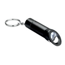Llavero con linterna led y abridor Negro