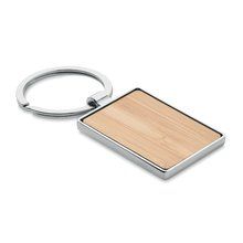 Llavero Metal con Rectángulo de Bambú Madera