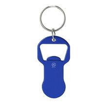 Llavero con moneda carro y abridor de aluminio reciclado Azul