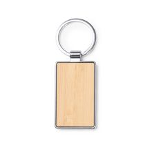 Llavero de bambú con acabado de metal Rectangular