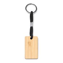 Llavero de madera con cordón en poliéster Rectangular