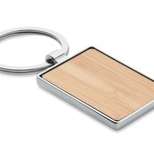 Llavero Metal con Rectángulo de Bambú Madera