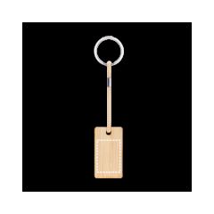 Llavero rectangular de bambú y cordón PET | Delantera | 25 x 35