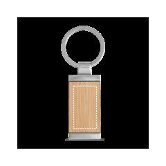 Llavero rectangular de bambú y metal | Delantera | 33 x 18