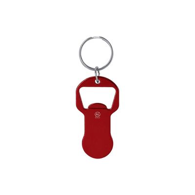 Llavero con moneda carro y abridor de aluminio reciclado Roj