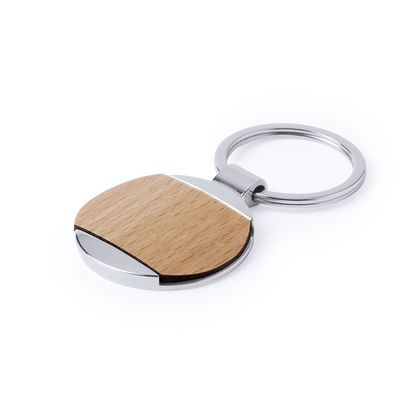 Llavero de metal y madera natural