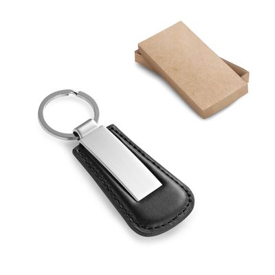 Llavero de metal con borde de PU en caja de regalo