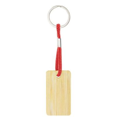 Llavero rectangular de bambú con cordón