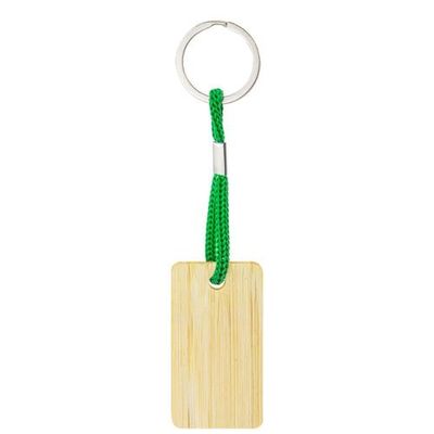 Llavero rectangular de bambú con cordón Ve