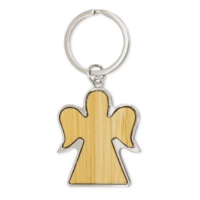 Llavero de bambú con diseño de ángel