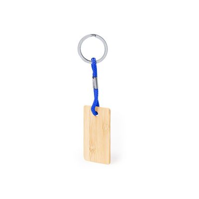 Llavero de bambú con cordón de colores Azul
