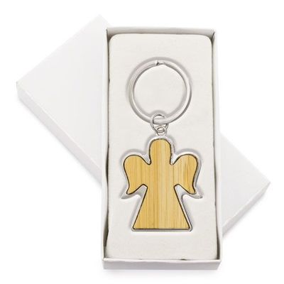 Llavero de bambú con diseño de ángel