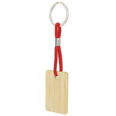 Llavero rectangular de bambú con cordón