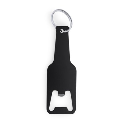 Llavero abridor de aluminio con forma de botella Negro