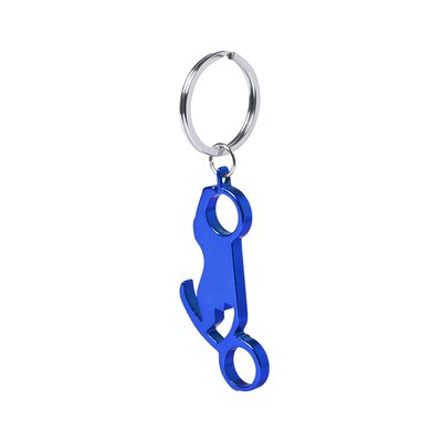 Llavero abridor grabado con forma de moto en aluminio Azul