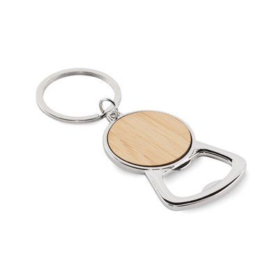 Llavero aluminio reciclado abrebotellas Madera