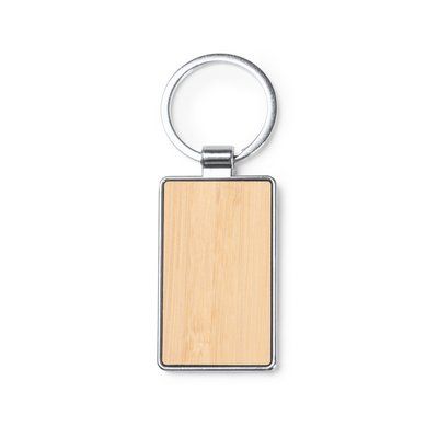 Llavero de bambú con acabado de metal Rectangular