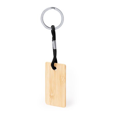 Llavero de bambú con cordón de colores Neg