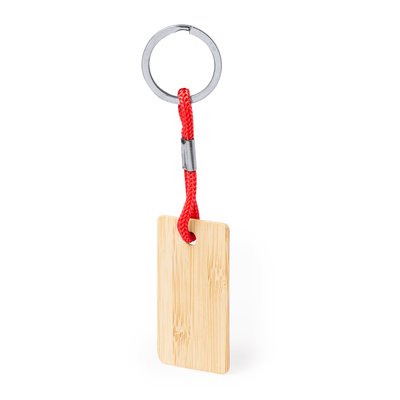 Llavero de bambú con cordón de colores Roj