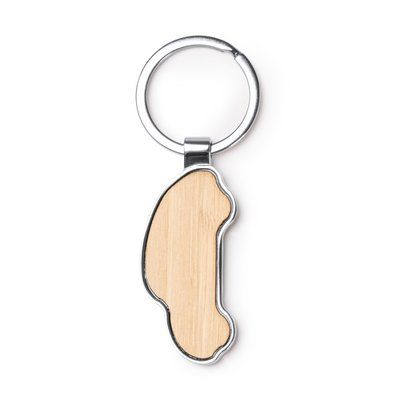 Llavero de bambú y metal con forma de coche Crudo Talla Única Adulto