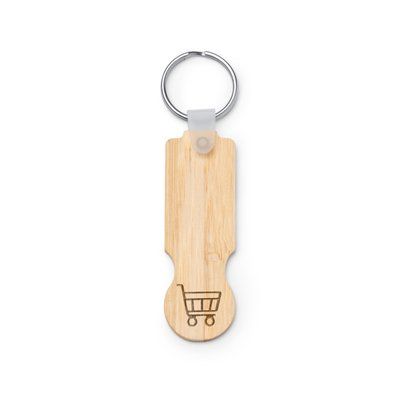 Llavero de bambú con moneda para carro Crudo