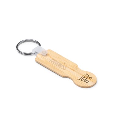 Llavero de bambú con moneda para carro