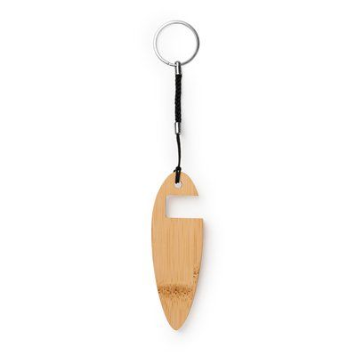 Llavero de bambú natural con soporte para móvil