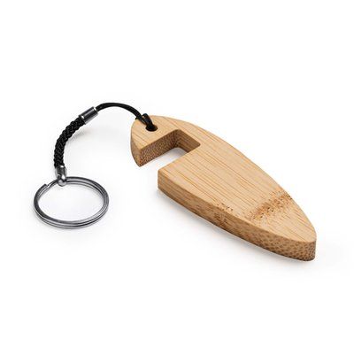 Llavero de bambú natural con soporte para móvil
