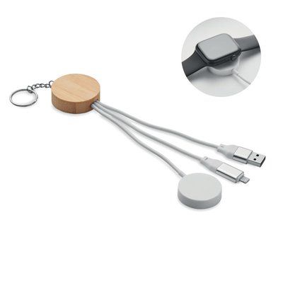 Llavero con cable carga móvil y reloj Blanco