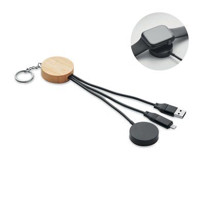 Llavero con cable carga móvil y reloj Negro