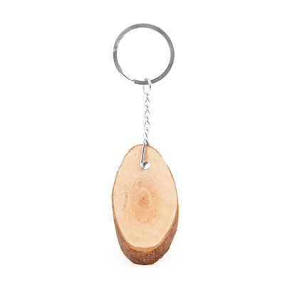 Llavero de madera natural con anilla metálica Ovalado Talla Única Adulto