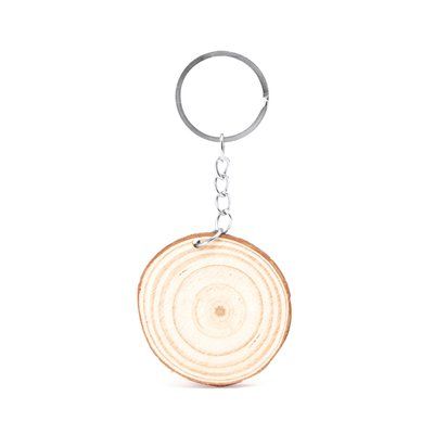 Llavero de madera natural con anilla metálica REDONDO
