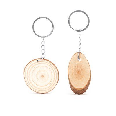 Llavero de madera natural con anilla metálica
