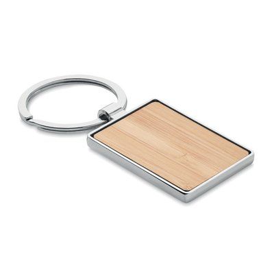 Llavero Metal con Rectángulo de Bambú Madera